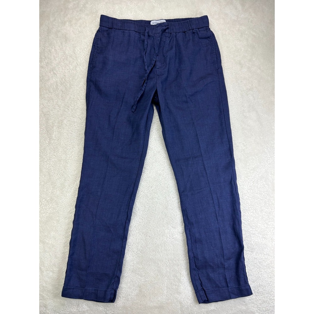 Frescobol Carioca Oscar Linen Chino Pants Mens 34 Navy Blue Mid Rise Drawstring